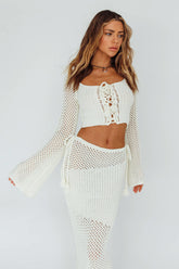 Jamaica Bell Sleeve Crochet Top White
