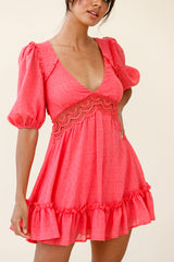Everleigh Milkmaid Sleeve Exposed Back Dress Coral