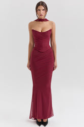 Cassidy Cabernet Fluted Hem Mesh Maxi Skirt
