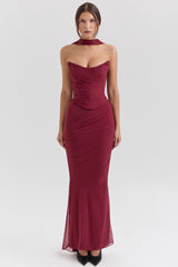 Cassidy Cabernet Fluted Hem Mesh Maxi Skirt