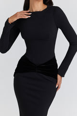 Athena Black Long Sleeve Crepe Jersey Maxi Dress