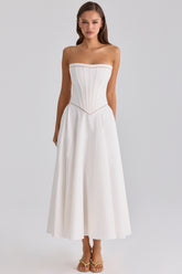 Gina White Cotton Strapless Maxi Dress