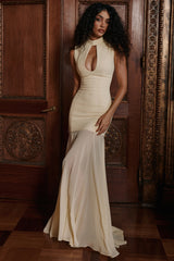 Raphaella Butter Yellow Keyhole Maxi Dress