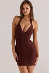 The Contour Burnt Sugar Sculpting Halter V Waist Mini Bandage Dress