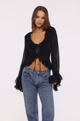 Goya Black Ruffled Sleeve Blouse