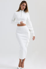 Maeve White Ribbed Knit Cargo Skirt