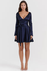 Dominique Navy Plunge Mini Dress