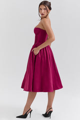 Coco Burgundy Satin Tulle Midi Dress