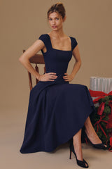 Raisa Navy Lace Back Twill Midi Dress