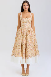 Alba Honeyflower Print Gathered Cotton Midi Dress