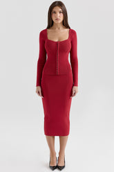 Eliane Red Bodycon Midi Skirt