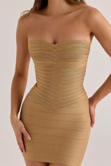 The Sweetheart Gold Shimmer Strapless V Waist Bandage Mini Dress