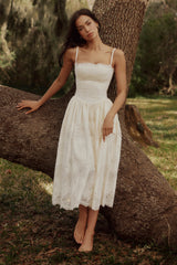 Chloe White Custom Lace + Cotton Midi Sundress
