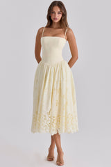 Ysabella Lemon Custom Lace + Broderie Anglaise Midi Sundress