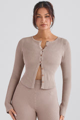 Sylvia Taupe Ribbed Knit Cardigan
