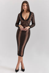 Loula Black Plunge Midi Dress