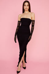 Sofia Black Mesh Strapless Maxi Dress