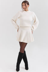Rosina Cream Wool Cashmere Flounce Mini Skirt