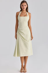 Tallulah Matcha Green Cotton Halter Neck Midi Dress