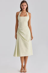 Tallulah Matcha Green Cotton Halter Neck Midi Dress