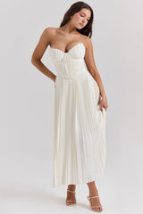 Amorata Ivory Pleated Maxi Dress