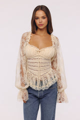 Cara Vintage Ivory Long Sleeve Lace Peplum Top