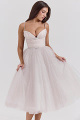 Countess French Dove Tulle Midi Dress