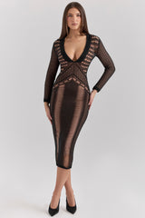 Loula Black Plunge Midi Dress