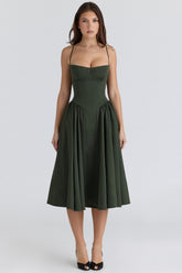 Samaria Emerald Green Corset Midi Dress