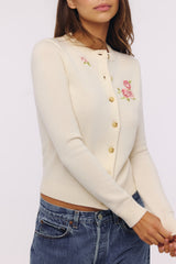 Daisie Ivory Wool + Cashmere Floral Embroidered Cardigan