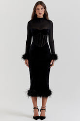 Lianna Black Velvet Midi Dress