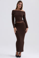 Sloane Chocolate Soft Cotton Boucle Maxi Skirt