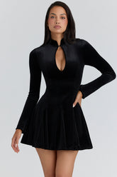 Stella Black Velvet Keyhole Mini Dress