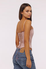Cadie Blush Pink Satin Corset Top