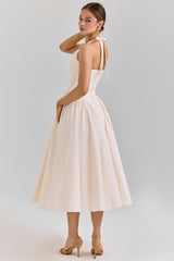Marilyn Ecru Stretch Cotton Midi Sundress