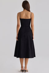 Dolly Black Cotton Flared Midi Sundress