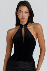 Zia Black Velvet Halter Neck Top