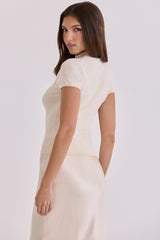 Tamra Ivory Cotton + Cashmere Short Sleeve Top