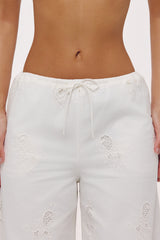 Mirea White Cotton Broderie Anglaise Wide Leg Trousers