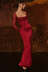 Perdi Berry Satin Maxi Dress with Corset