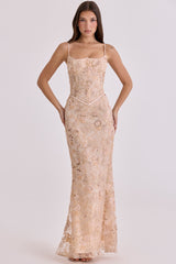 Naima Peach Hand Beaded Embellished Corset Maxi Dress - Limited Edition