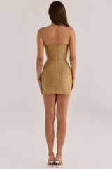 The Sweetheart Gold Shimmer Strapless V Waist Bandage Mini Dress