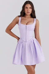 Cupid Orchid Pleated Cotton Mini Dress