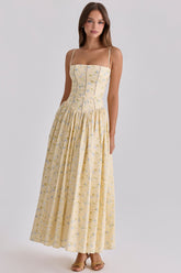 Ysabella Floral Lemon Print Cotton Midi Sundress