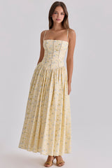 Ysabella Floral Lemon Print Cotton Midi Sundress