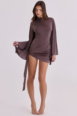 Lavine Espresso Brown Slinky Draped Jersey Playsuit