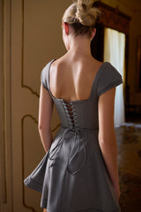 Cheri French Grey Fitted Mini Dress with Voluminous Skirt