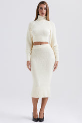Mishka Cream Soft Boucle Knit Midi Skirt