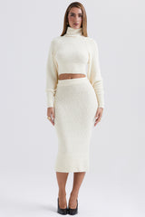 Mishka Cream Soft Boucle Knit Midi Skirt