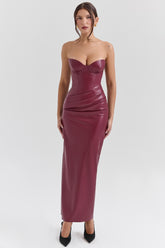 Juliana Cabernet Vegan Leather Midi Dress